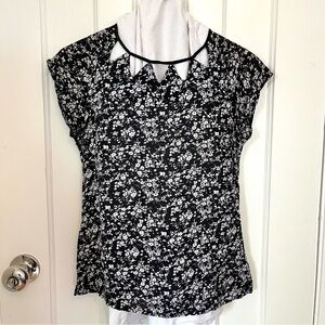 Brooklyn Industries Black and White Floral Top with Cut Out Collar